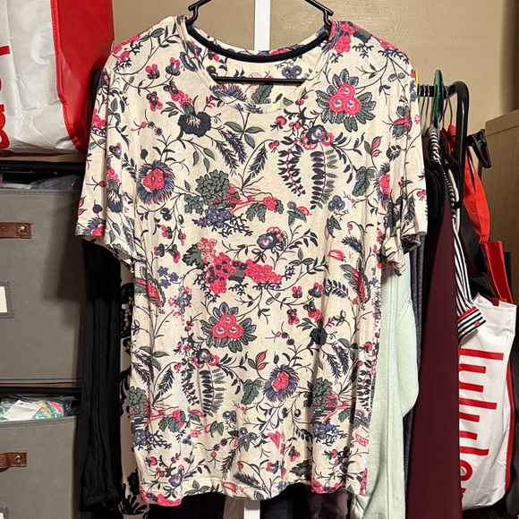 Tory Burch Short Sleeve Pima Cotton Tee Sz XL New Ivory Gabriella Floral - Picture 1 of 3